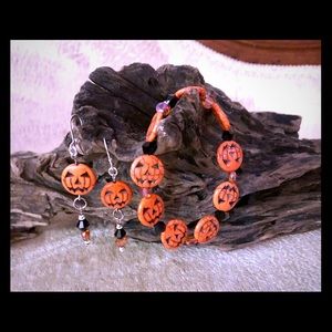 Handcrafted Pumpkin Bracelet & Earring Set